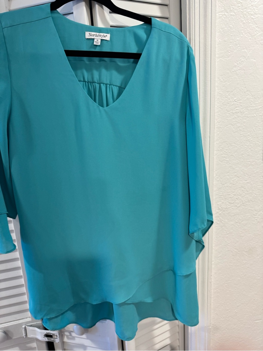 NorthStyle Teal Layered V-Neck Blouse for Women